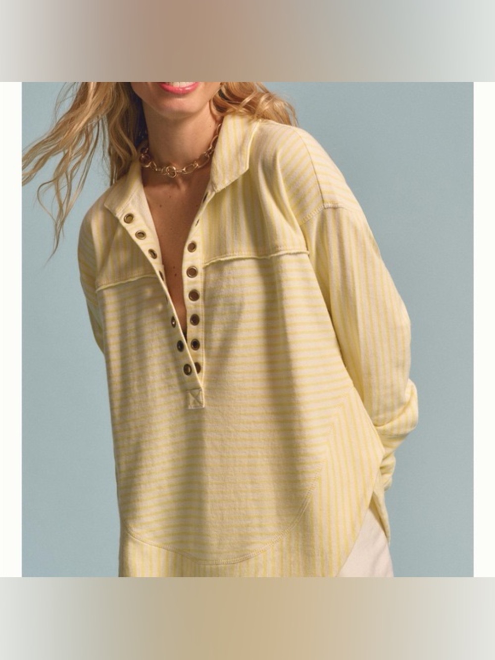 Pilcro Pale Yellow Striped Snap-Front Popover
